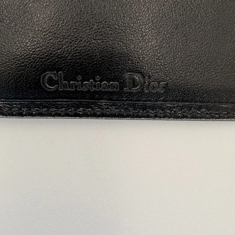Vintage Christian Dior Black Leather Bifold Wallet Debossed Box Logo Men's